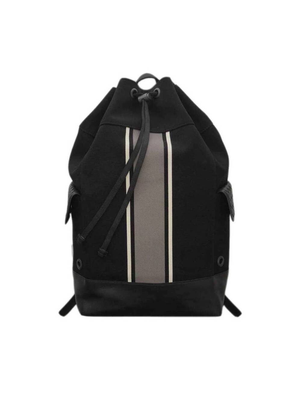 NEW BOTTEGA VENETA unisex - striped canvas backpack in black